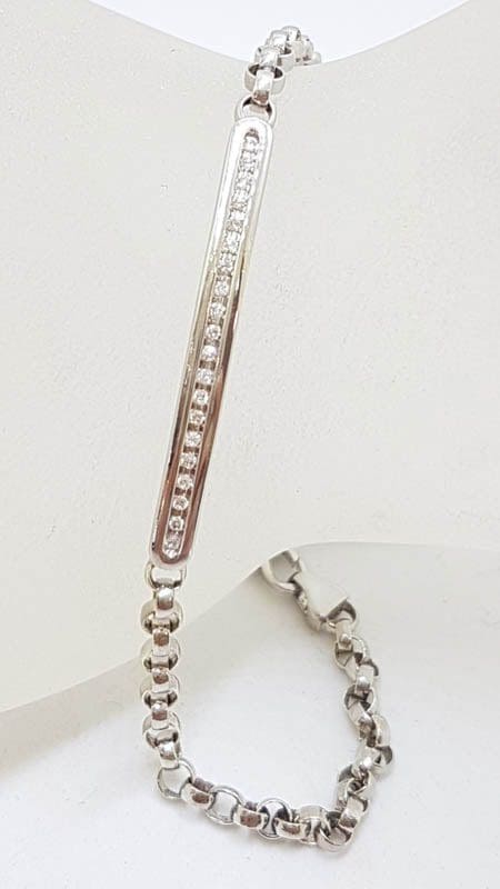 9ct White Gold Channel Set Belcher Link Bracelet
