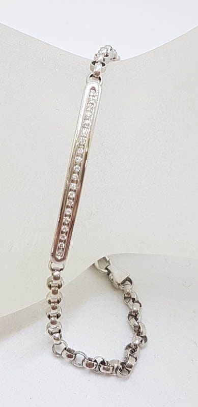 9ct White Gold Channel Set Belcher Link Bracelet