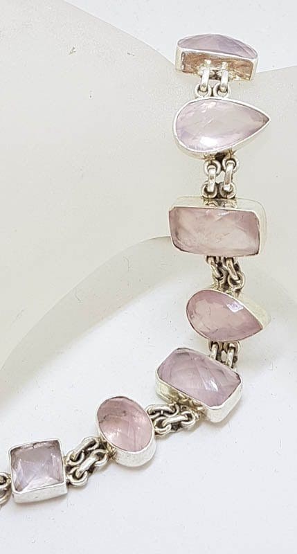 Sterling Silver Mixed Shapes Large &amp; Chunky Rose Quartz Bracelet