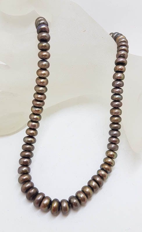 9ct Yellow Gold Clasp on Brown Pearl Strand Necklace / Chain