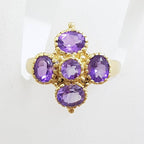 9ct Yellow Gold Five Amethyst in Cross Shape Cluster Ring