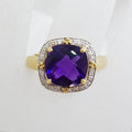 9ct Yellow Gold Square Amethyst and Diamond Cluster Ring