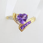 9ct Yellow Gold Diamonds with Amethyst Heart Ring