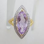 9ct Yellow Gold Large Amethyst and Diamond Marquis Shape Cluster Ring