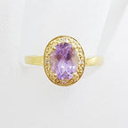 9ct Yellow Gold Amethyst &amp; Diamond Ornate Oval Ring
