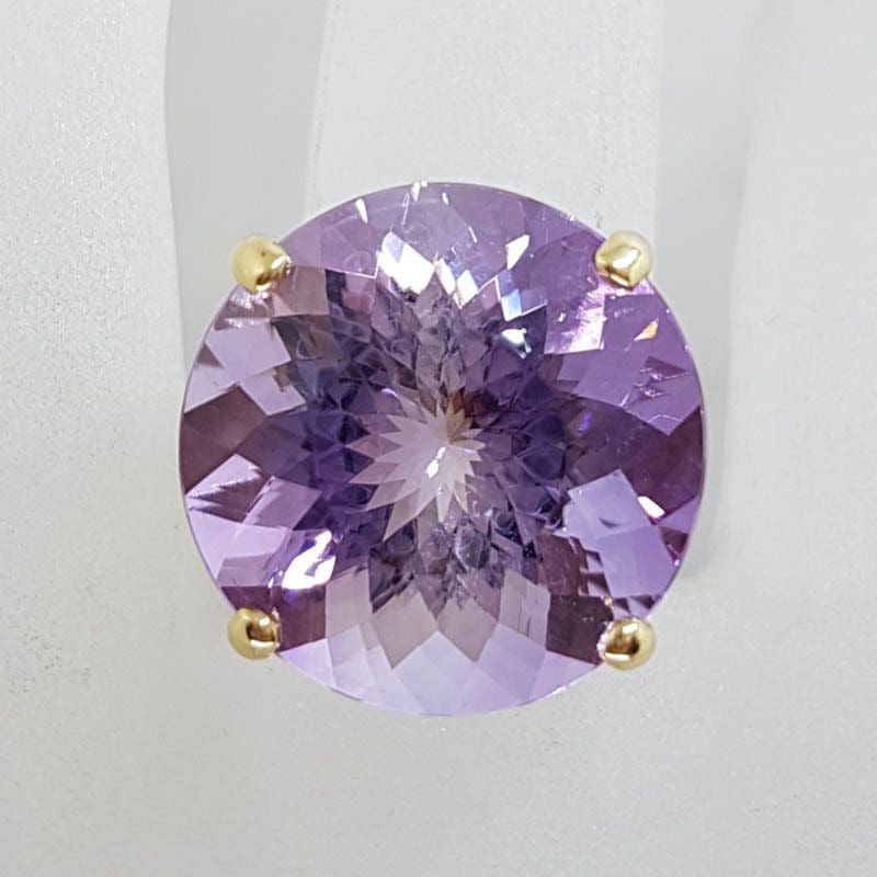 9ct Yellow Gold Large Round Claw Set Amethyst Cocktail Ring