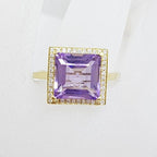 9ct Yellow Gold Large Square Amethyst and Diamond Cluster Ring