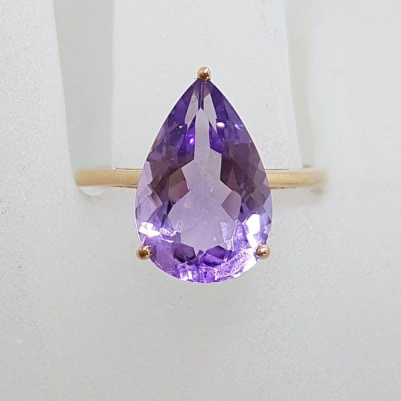 9ct Rose Gold Teardrop / Pear Shape Amethyst Claw Set Ring