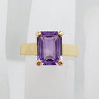 9ct Rose Gold Rectangular Claw Set Amethyst Ring