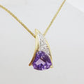9ct Yellow Gold Unusual Amethyst and Diamond Pendant on Gold Snake Chain