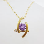 9ct Yellow Gold Amethyst and Diamond Pendant on 9ct Chain