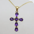 9ct Yellow Gold Amethyst Crucifix  / Cross Pendant on 9ct Chain