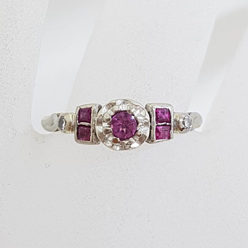9ct Yellow Gold &amp; White Gold Pink Tourmaline, Ruby and  Diamond Ring - Antique / Vintage