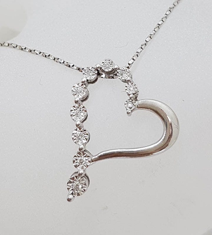 9ct White Gold Large Heart Diamond Pendant on 9ct Chain
