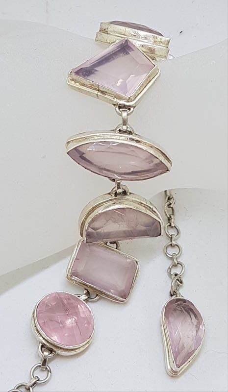 Sterling Silver Large Mixed Shapes Chunky Rose Quartz Bracelet