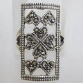 Sterling Silver Large Rectangular Marcasite Heart Ring