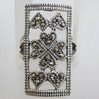 Sterling Silver Large Rectangular Marcasite Heart Ring
