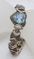 Sterling Silver Heavy Marcasite &amp; Topaz Heart Bracelet