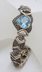Sterling Silver Heavy Marcasite &amp; Topaz Heart Bracelet
