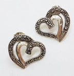 Sterling Silver Marcasite Large Heart Stud Earrings