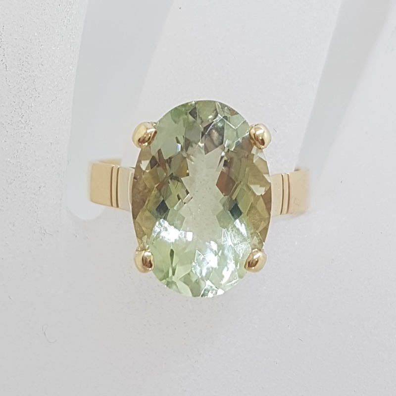 9ct Yellow Gold Green Amethyst / Prasiolite Oval Claw Set Ring