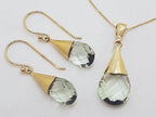 9ct Yellow Gold Green Amethyst / Prasiolite Cone Shape Drop Earrings