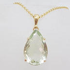 9ct Yellow Gold Green Amethyst / Prasiolite Claw Set Teardrop Shape Pendant on Gold Chain