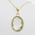 9ct Yellow Gold Oval Green Amethyst / Prasiolite Pendant on 9ct Chain