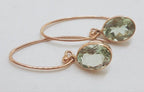 9ct Rose Gold Long Oval Bezel Set Green Amethyst / Prasiolite Drop Earrings