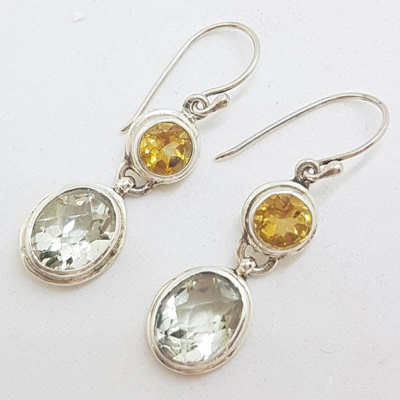Sterling Silver Green Amethyst / Prasiolite &amp; Citrine Earrings