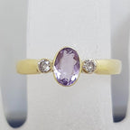 9ct Yellow Gold Oval Amethyst and Diamond Bezel Set Ring