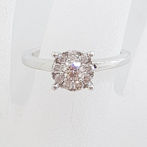 14ct White Gold Round Cluster Diamond Ring - Engagement Ring / Dress Ring