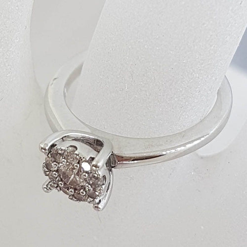 14ct White Gold Round Cluster Diamond Ring - Engagement Ring / Dress Ring