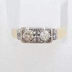 18ct Yellow Gold with Platinum Diamond Toi et Moi High Set Engagement / Dress Ring - Antique / Vintage