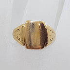 9ct Rose Gold Rectangular Signet Ring with Ornate Sides - Antique / Vintage - Gents / Ladies