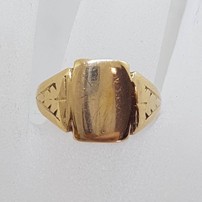 9ct Rose Gold Rectangular Signet Ring with Ornate Sides - Antique / Vintage - Gents / Ladies