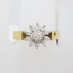 18ct Yellow Gold Diamond Daisy Flower High Set Engagement Ring / Dress Ring - Antique / Vintage