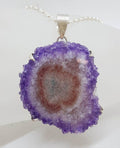 Sterling Silver Large Amethyst Slice Pendant on Silver Chain