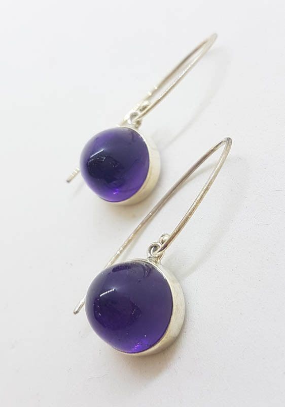 Sterling Silver Cabochon Cut Amethyst Pointy Drop Earrings