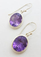 Sterling Silver Oval Bezel Set Amethyst Earrings