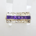 Sterling Silver Amethyst Heavy Ornate Filigree Wave Shape Ring