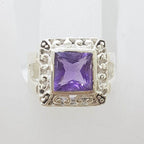 Sterling Silver Square Amethyst Ring - Ornate / Filigree