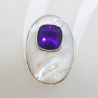 Sterling Silver Large Oval Mother of Pearl &amp; Amethyst Ring