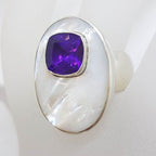 Sterling Silver Large Oval Mother of Pearl &amp; Amethyst Ring
