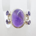 Sterling Silver Cabachon &amp; Faceted Amethyst Cluster Ring