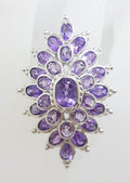 Sterling Silver Very Large Exquisite Amethyst Cluster Ring