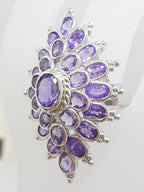 Sterling Silver Very Large Exquisite Amethyst Cluster Ring