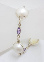 Sterling Silver Mabe Pearl with Marquis Shape Amethyst Bracelet