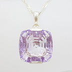 Sterling Silver Large Square Laser Cut Amethyst Pendant on Chain