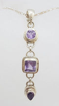 Sterling Silver Long Amethyst Drop Pendant on Silver Chain